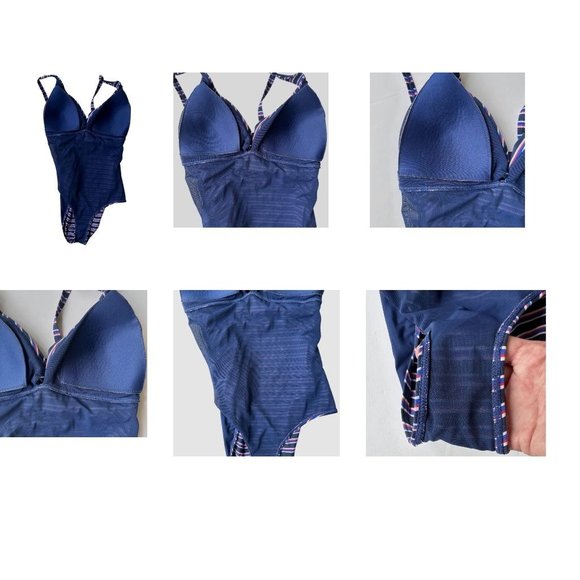 NipTuck Swim Swimsuit Size 8 Sailor Stripe One Piece Navy Red Tummy Cont… - Picture 9 of 12